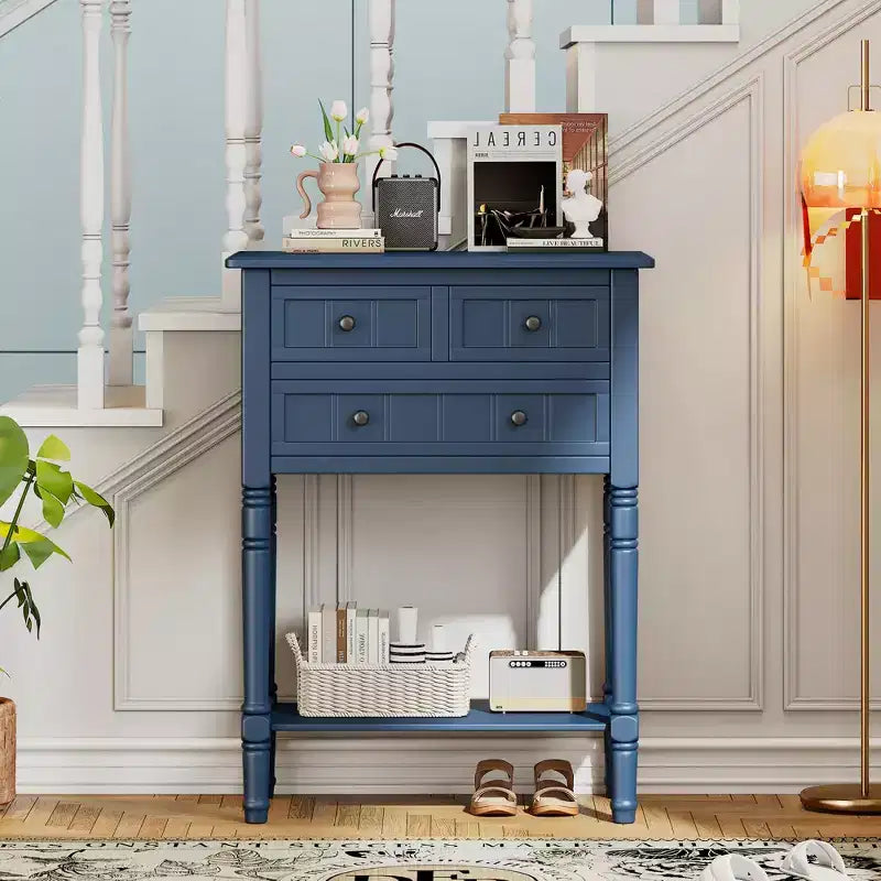 Juliana Solid Wood Console Table with Storage Drawers and Bottom Shelf