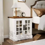 24 Modern End Table, Wood Bedroom Nightstand with Glass Door, Accent Sofa Side Table with Adjustable Shelf, Narrow Bedside Table for Small Space