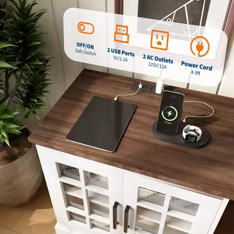 24 Modern End Table, Wood Bedroom Nightstand with Glass Door, Accent Sofa Side Table with Adjustable Shelf, Narrow Bedside Table for Small Space