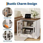 24 Modern End Table, Wood Bedroom Nightstand with Glass Door, Accent Sofa Side Table with Adjustable Shelf, Narrow Bedside Table for Small Space