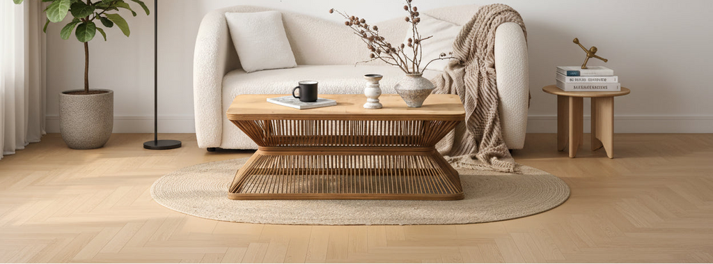 Table basse rectangulaire en bambou de style moderne du milieu du siècle