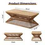 Mid-Century Modern Bamboo Rectangular Coffee Table