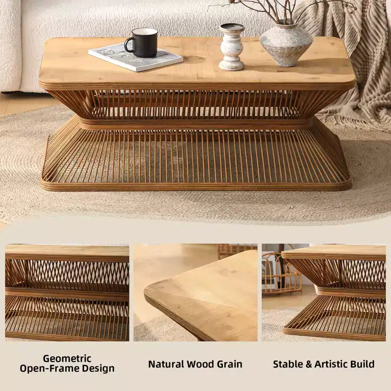 Mid-Century Modern Bamboo Rectangular Coffee Table