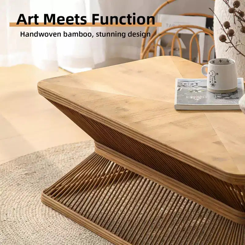 Mid-Century Modern Bamboo Rectangular Coffee Table