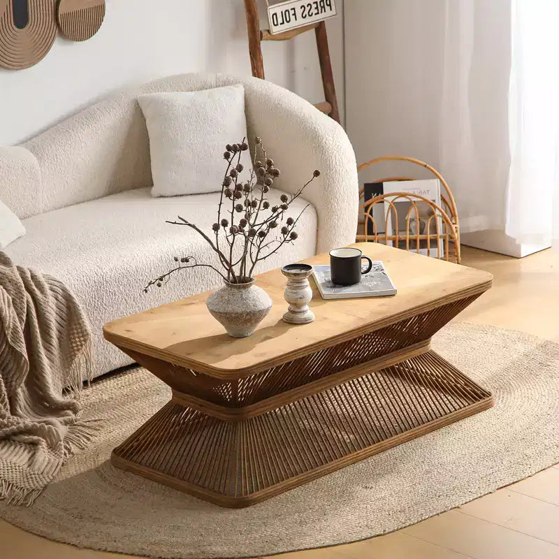 Mid-Century Modern Bamboo Rectangular Coffee Table