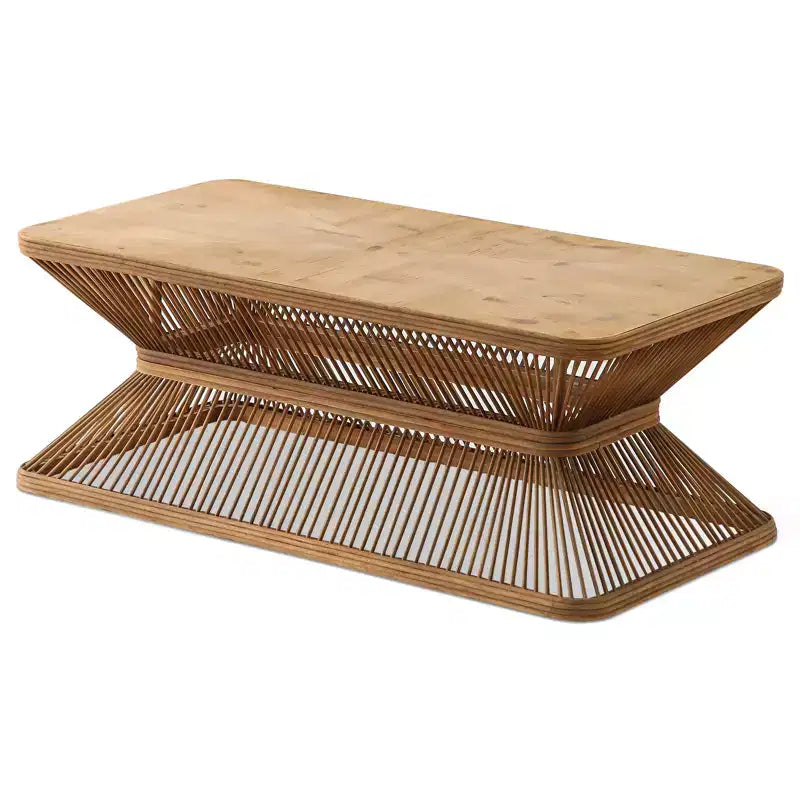 Mid-Century Modern Bamboo Rectangular Coffee Table