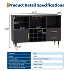 47in Wine Bar Cabinet, Modern Kitchen Sideboard Buffet Cabinet Wood Liquor Coffee Bar and Wine Racks for Living Room