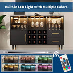 47in Wine Bar Cabinet, Modern Kitchen Sideboard Buffet Cabinet Wood Liquor Coffee Bar and Wine Racks for Living Room