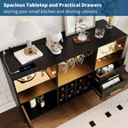 47in Wine Bar Cabinet, Modern Kitchen Sideboard Buffet Cabinet Wood Liquor Coffee Bar and Wine Racks for Living Room