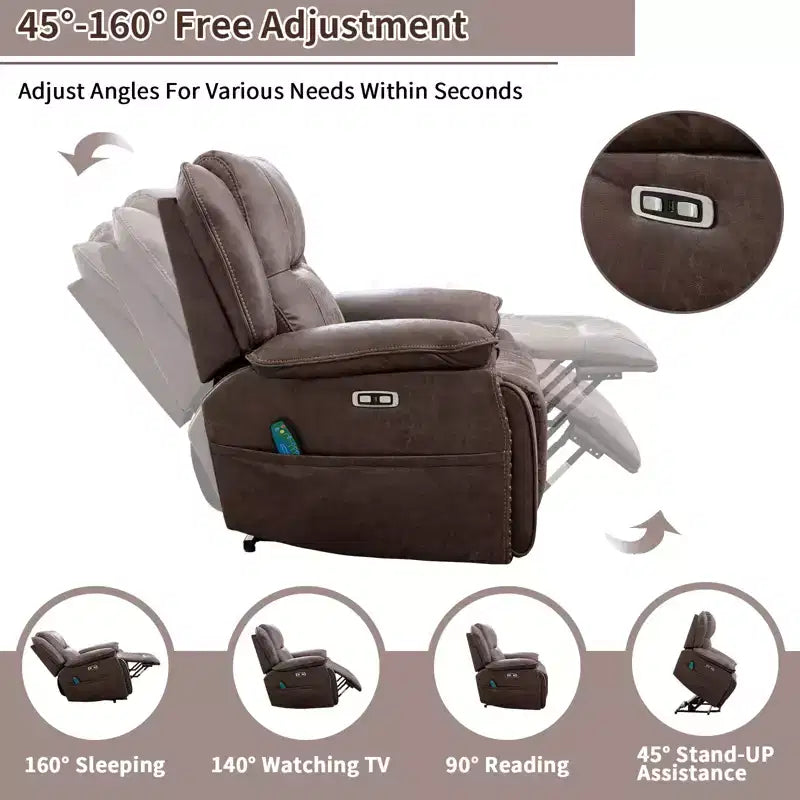 Massage Lift Recliner Chair with Heat and Vibration, Upholstered Reclining Chair with Cup Holder, Storage Pocket, USB Port for Living Room