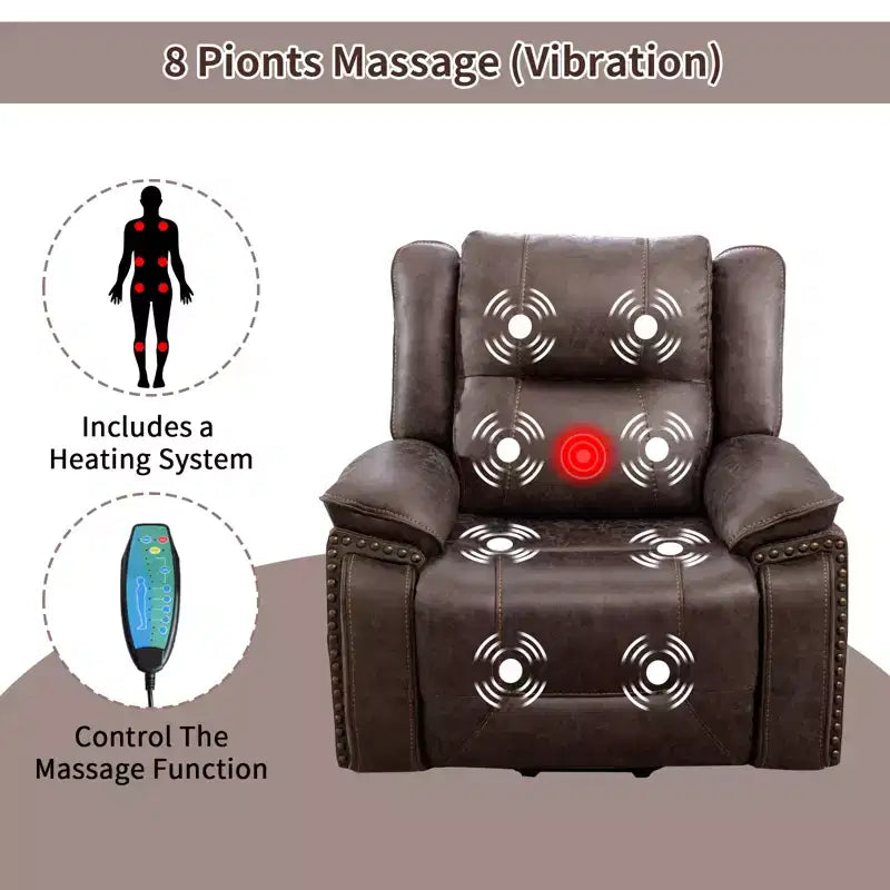 Massage Lift Recliner Chair with Heat and Vibration, Upholstered Reclining Chair with Cup Holder, Storage Pocket, USB Port for Living Room