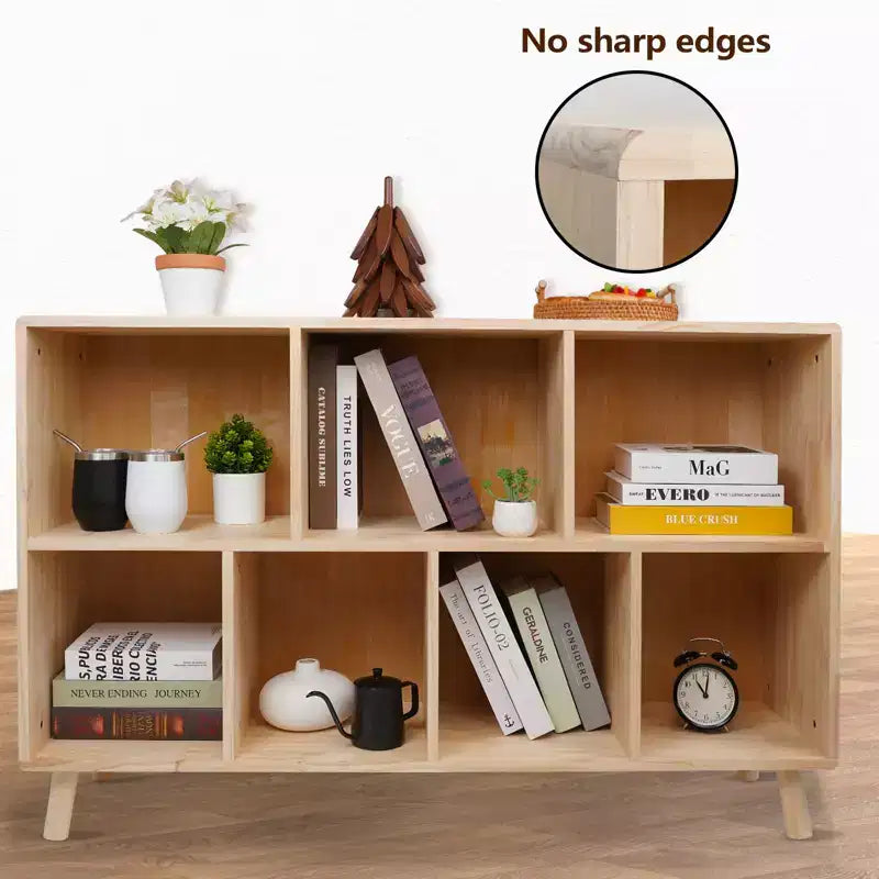 Solid Pine Wood 7-Compartment Storage Cabinet, 45.5L x 29.1H Fixed Shelves Organizer for Books/Toys/Home Dcor, Modern Wooden Shelf