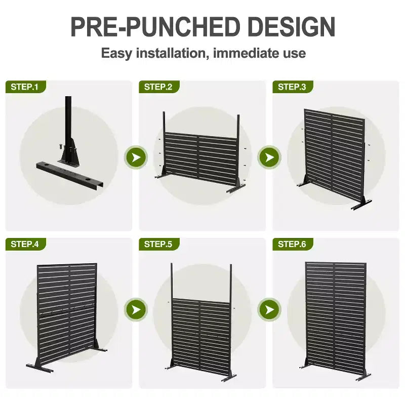 72 inch Rectangle Metal Galvanized Room Divider Freestanding Privacy Screen Garden Fence Outdoor Black