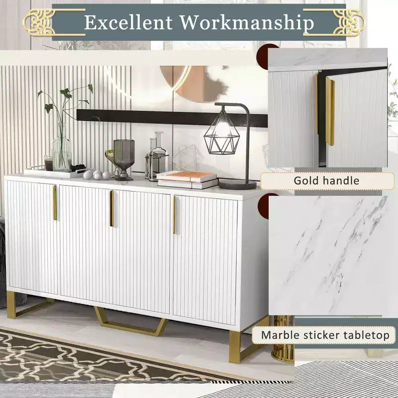 Gracie 60 Modern Sideboard Buffet Cabinet with Adjustable Shelves and Doors