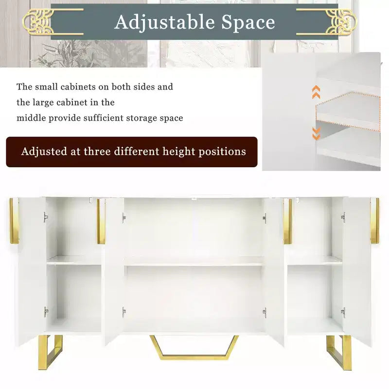 Gracie 60 Modern Sideboard Buffet Cabinet with Adjustable Shelves and Doors