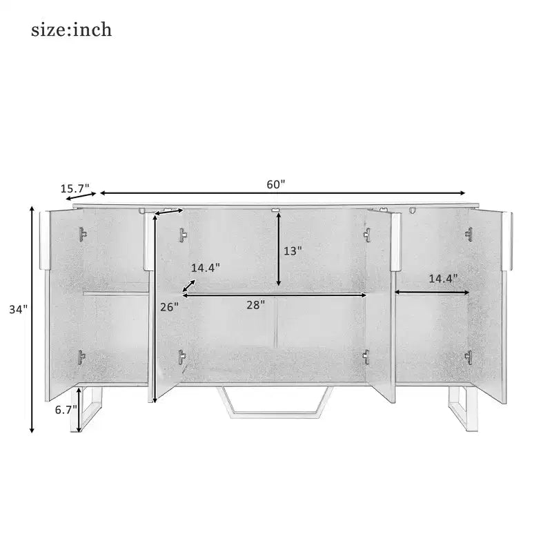 Gracie 60 Modern Sideboard Buffet Cabinet with Adjustable Shelves and Doors