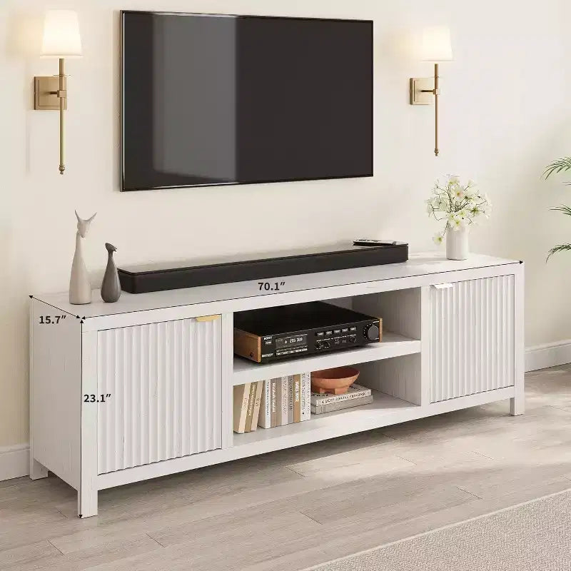 80 '' TV Stand,Modern Entertainment Center with Storage,Wooden Media Cabinet with Fluted Door for Living Room Bedroom