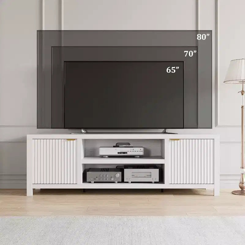 80 '' TV Stand,Modern Entertainment Center with Storage,Wooden Media Cabinet with Fluted Door for Living Room Bedroom