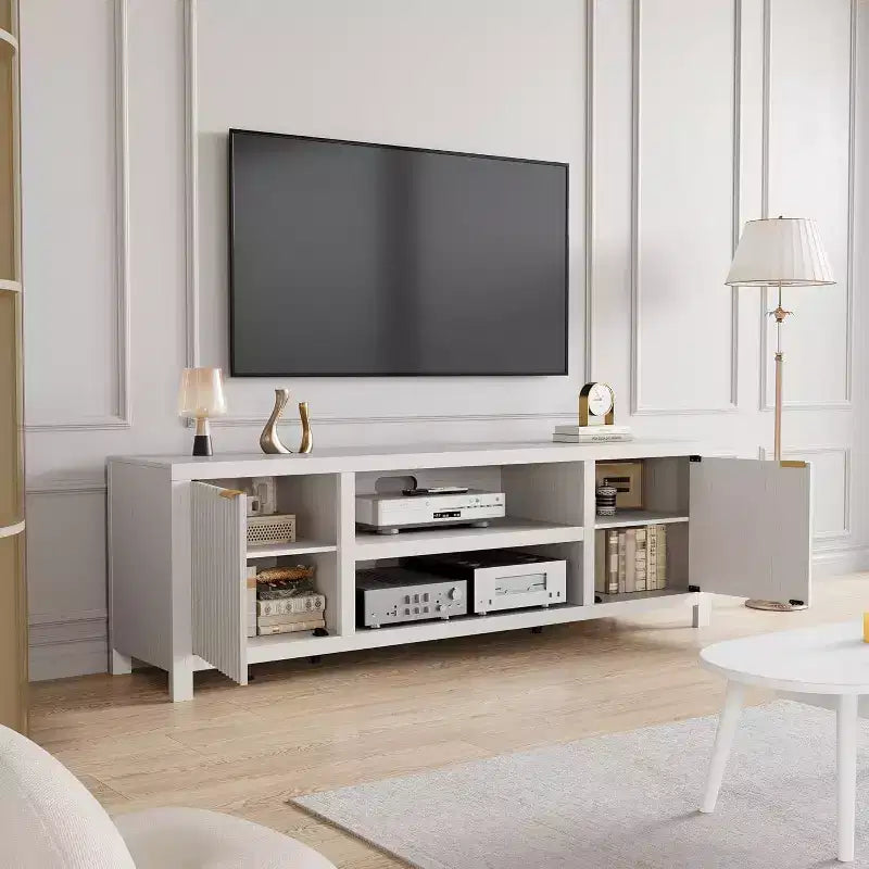 80 '' TV Stand,Modern Entertainment Center with Storage,Wooden Media Cabinet with Fluted Door for Living Room Bedroom