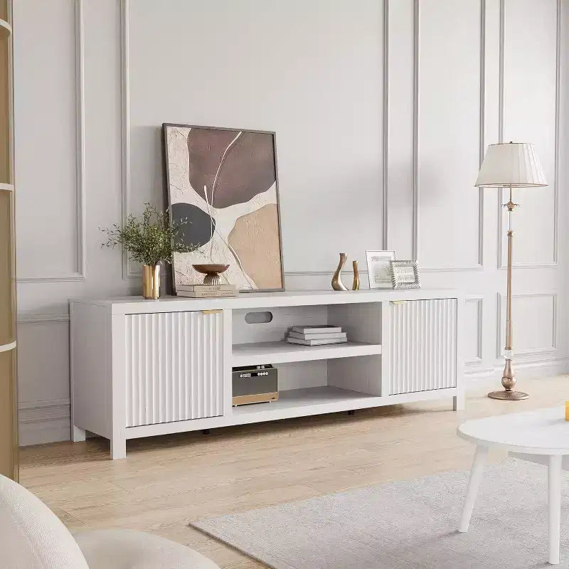 80 '' TV Stand,Modern Entertainment Center with Storage,Wooden Media Cabinet with Fluted Door for Living Room Bedroom