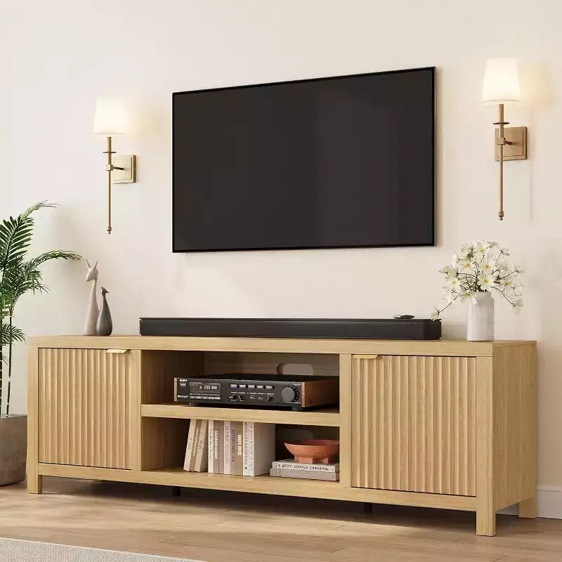 80 '' TV Stand,Modern Entertainment Center with Storage,Wooden Media Cabinet with Fluted Door for Living Room Bedroom
