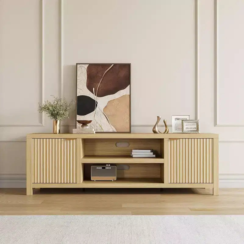 80 '' TV Stand,Modern Entertainment Center with Storage,Wooden Media Cabinet with Fluted Door for Living Room Bedroom