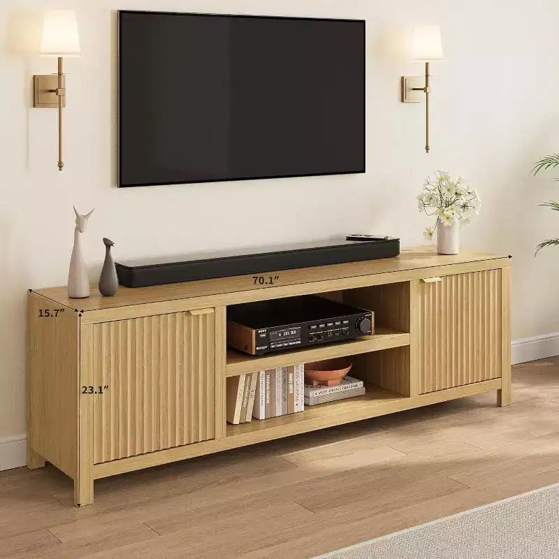 80 '' TV Stand,Modern Entertainment Center with Storage,Wooden Media Cabinet with Fluted Door for Living Room Bedroom