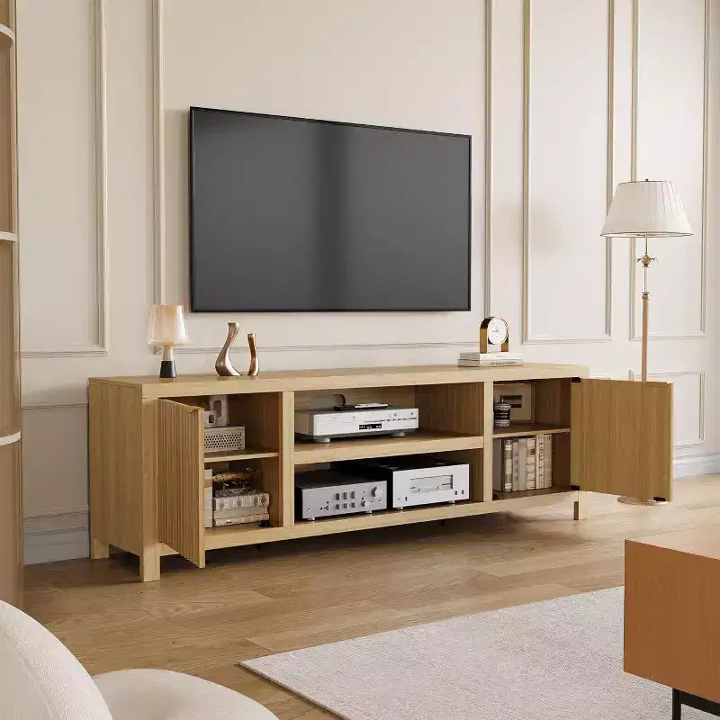 80 '' TV Stand,Modern Entertainment Center with Storage,Wooden Media Cabinet with Fluted Door for Living Room Bedroom