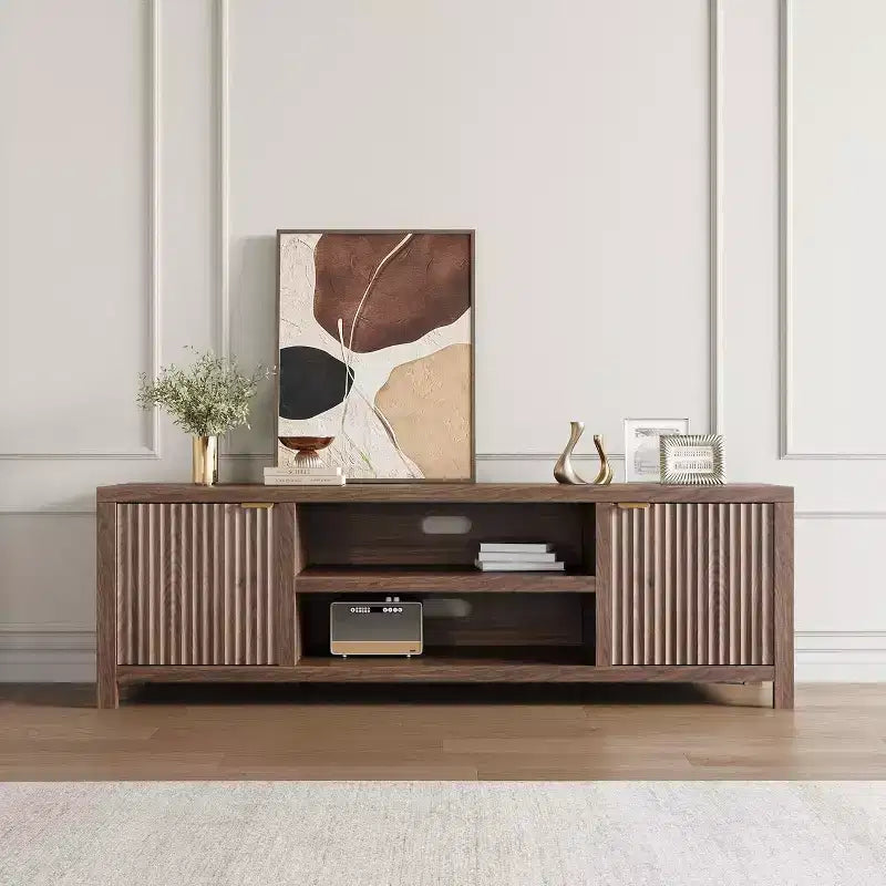 80 '' TV Stand,Modern Entertainment Center with Storage,Wooden Media Cabinet with Fluted Door for Living Room Bedroom