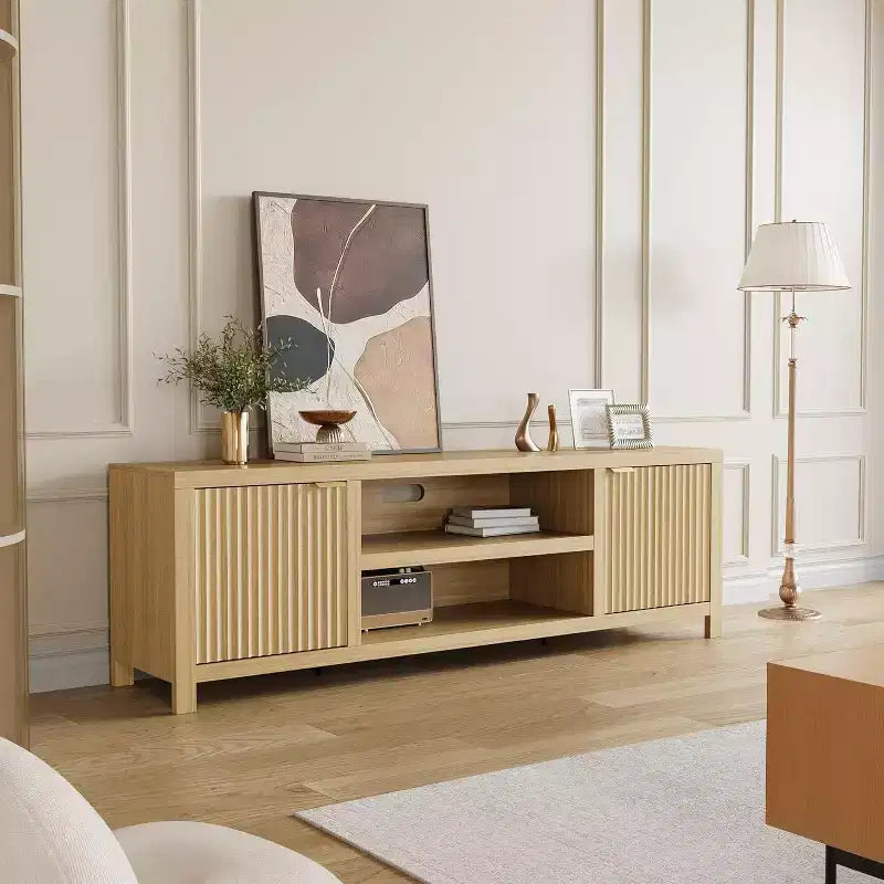 80 '' TV Stand,Modern Entertainment Center with Storage,Wooden Media Cabinet with Fluted Door for Living Room Bedroom
