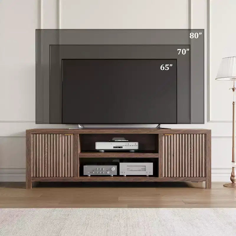 80 '' TV Stand,Modern Entertainment Center with Storage,Wooden Media Cabinet with Fluted Door for Living Room Bedroom