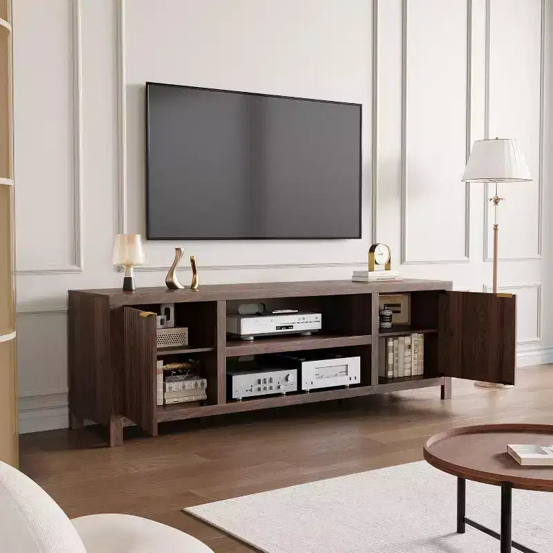 80 '' TV Stand,Modern Entertainment Center with Storage,Wooden Media Cabinet with Fluted Door for Living Room Bedroom