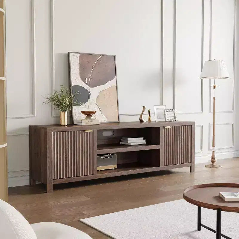 80 '' TV Stand,Modern Entertainment Center with Storage,Wooden Media Cabinet with Fluted Door for Living Room Bedroom