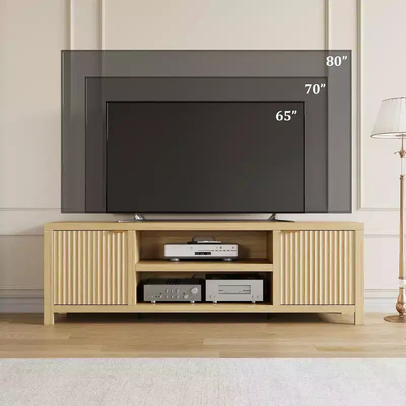 80 '' TV Stand,Modern Entertainment Center with Storage,Wooden Media Cabinet with Fluted Door for Living Room Bedroom