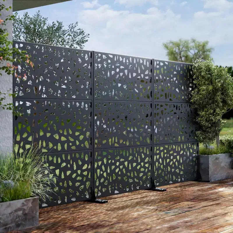 72 inch Galvanized Frame Room Divider Privacy Screen Freestanding Garden Fence Patio Black