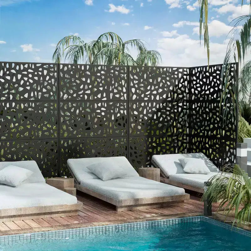 72 inch Galvanized Frame Room Divider Privacy Screen Freestanding Garden Fence Patio Black