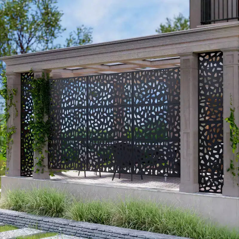 72 inch Galvanized Frame Room Divider Privacy Screen Freestanding Garden Fence Patio Black
