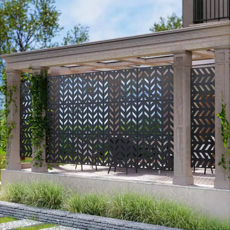 72 inch Rectangle Room Divider Metal Galvanized Frame Privacy Screen Garden Fence Patio Black