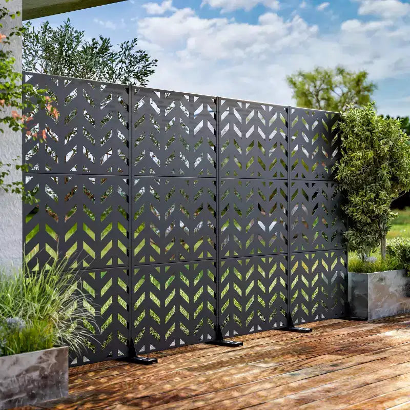 72 inch Rectangle Room Divider Metal Galvanized Frame Privacy Screen Garden Fence Patio Black