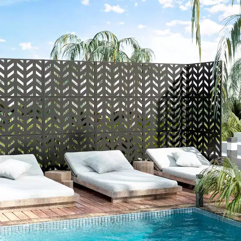 72 inch Rectangle Room Divider Metal Galvanized Frame Privacy Screen Garden Fence Patio Black