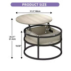 Round Lift Top Coffee Table with Storage and Hidden Compartment Wood Farmhouse Center Table For Living Room