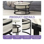Round Lift Top Coffee Table with Storage and Hidden Compartment Wood Farmhouse Center Table For Living Room