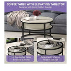 Round Lift Top Coffee Table with Storage and Hidden Compartment Wood Farmhouse Center Table For Living Room