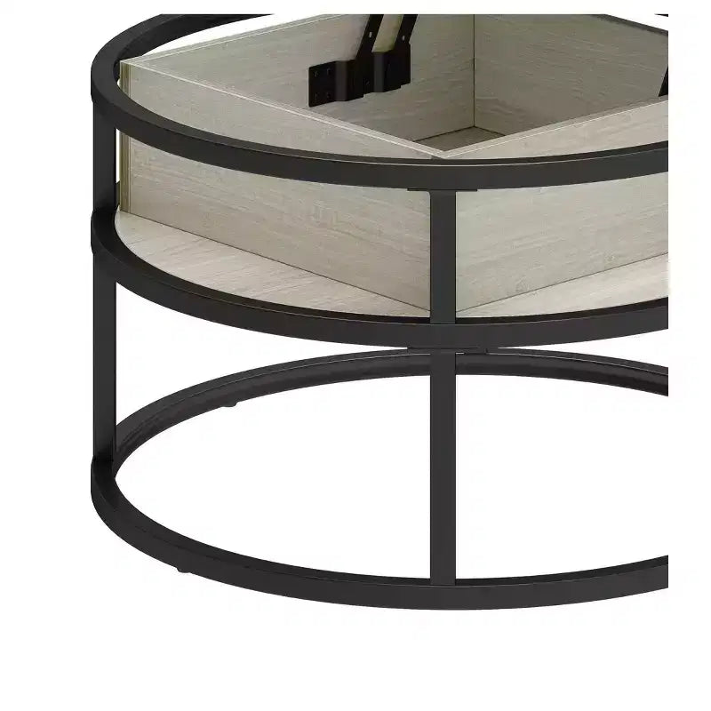 Round Lift Top Coffee Table with Storage and Hidden Compartment Wood Farmhouse Center Table For Living Room