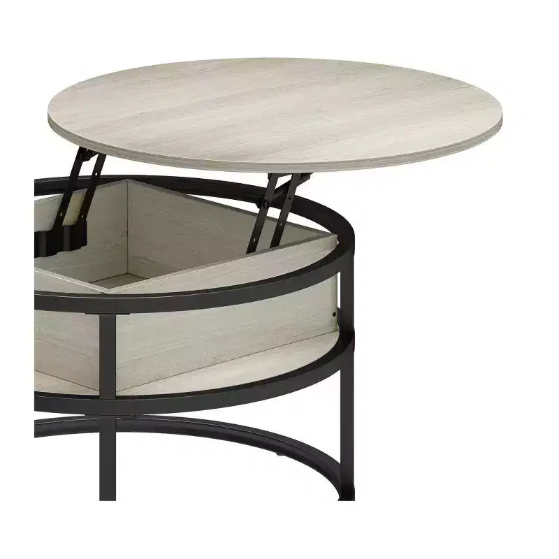 Round Lift Top Coffee Table with Storage and Hidden Compartment Wood Farmhouse Center Table For Living Room