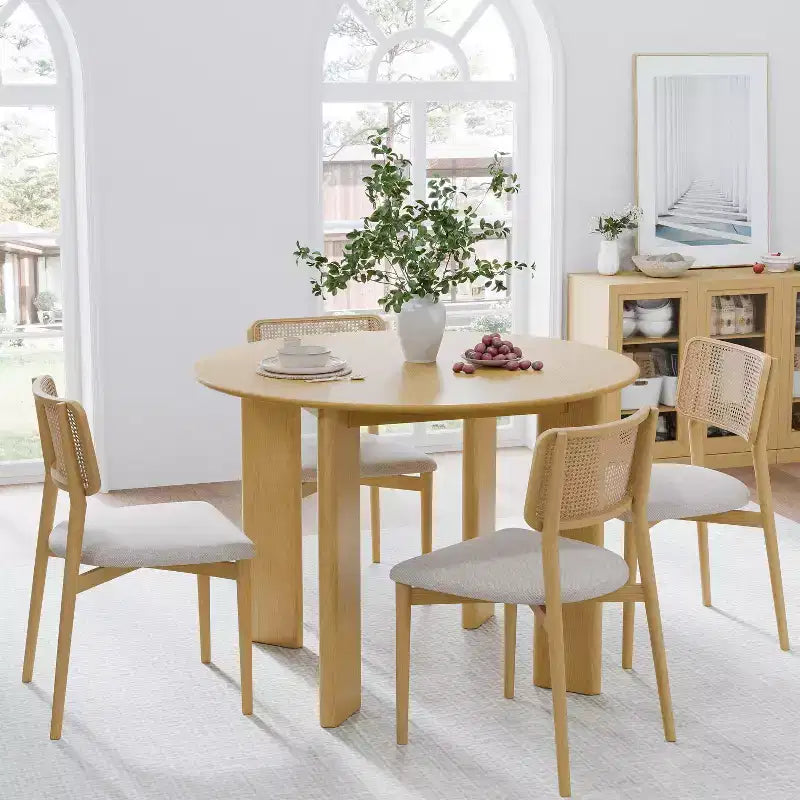 MAYEERTY 42 Wood Round Dining Table for 4, Farmhouse Modern Kitchen & Dining Room Table