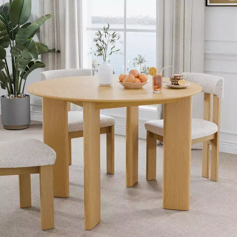 42 Wood Round Dining Table for 4, Farmhouse Modern Kitchen & Dining Room Table