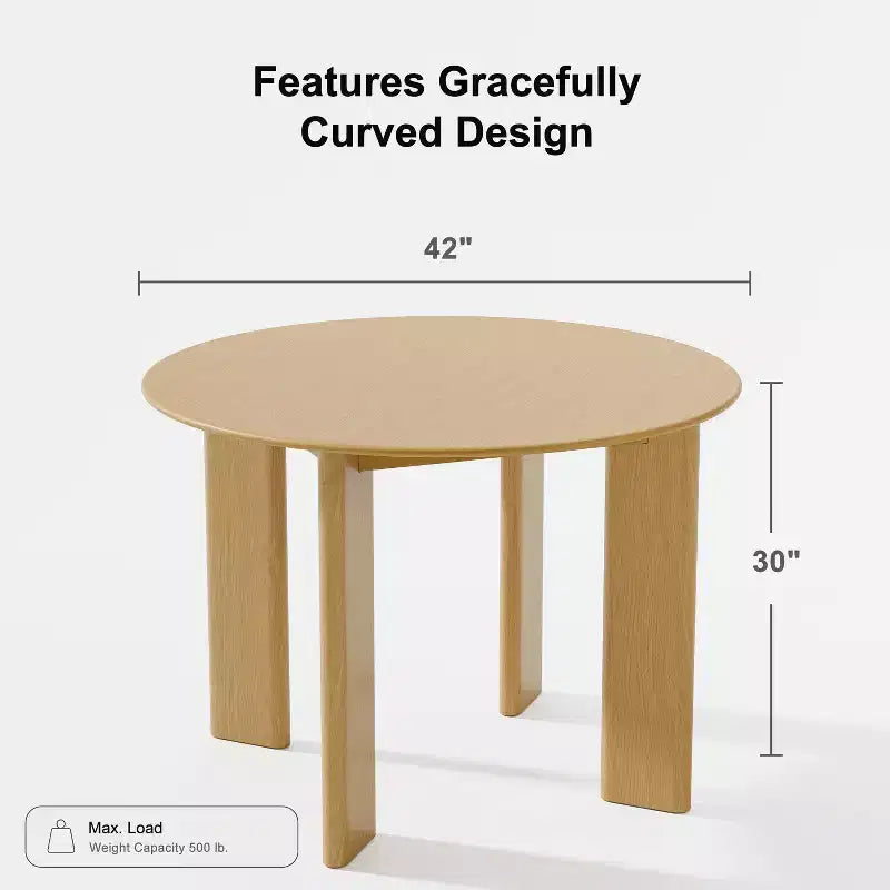 42 Wood Round Dining Table for 4, Farmhouse Modern Kitchen & Dining Room Table