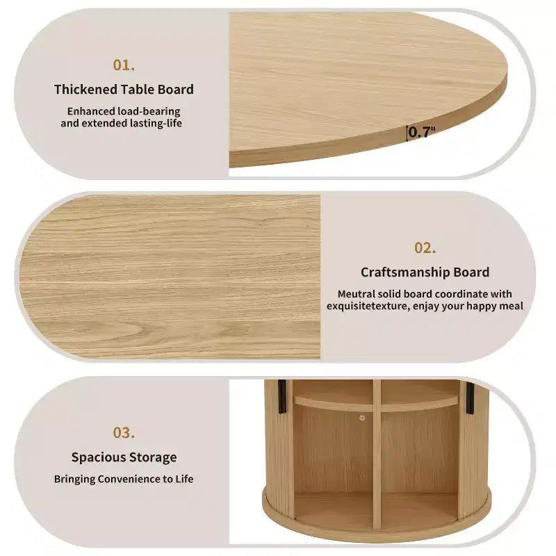 Extendable Dining Table 43-59 for 4-6 People, Solid Wood Top with Fluted Slide Door & 8-Compartment Storage, Space Saving Furniture