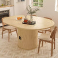 Table à manger extensible 43-59 pour 4 à 6 personnes, plateau en bois massif avec porte coulissante cannelée et rangement à 8 compartiments, meuble peu encombrant